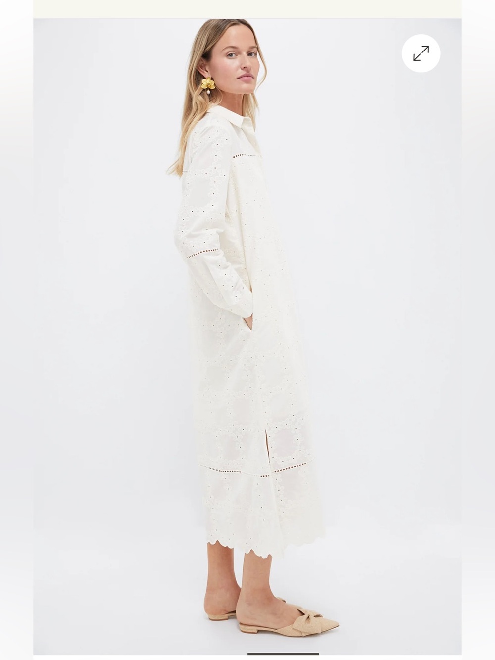 Tuckernuck Pomander Place Ivory Eyelet Griffin Midi Shirt Dress Worn 1x LARGE - Picture 3 of 9